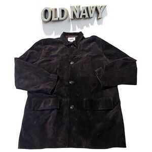 Old Navy Men’s Suede Leather Button Jacket Chocolate Brown Size Large